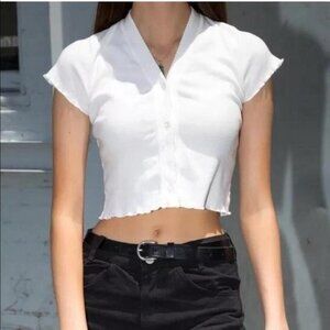White Brandy Melville Button-up Crop Top
